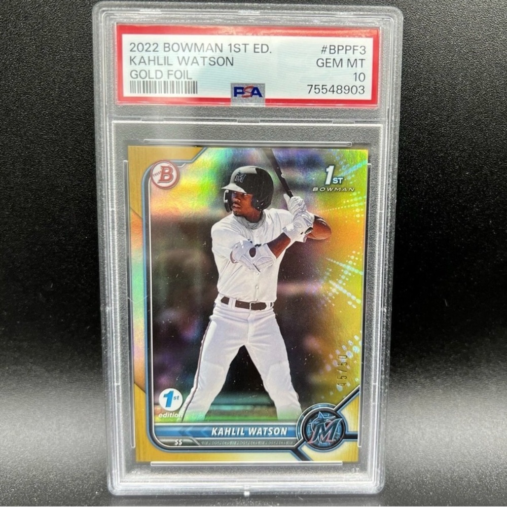 2022 Bowman 1st Edition Kahlil Watson 1st #BPPF-3 Gold Foil /50 PSA 10 Gem
